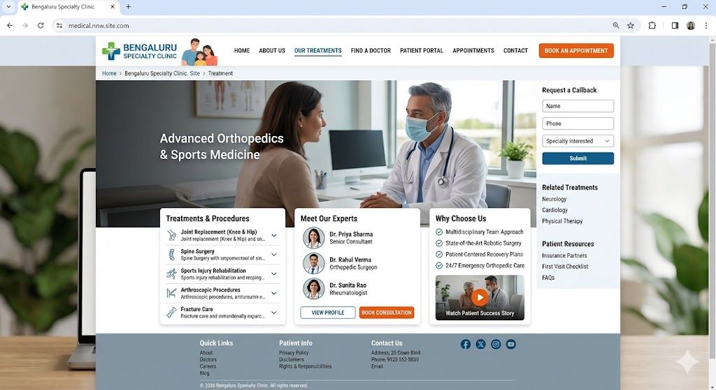 Treatment page of a medical website